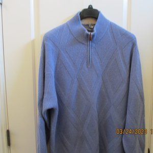 Talbots Men's 100% 2 ply Cashmere quarter zip Light Blue Coat Sweater XXL